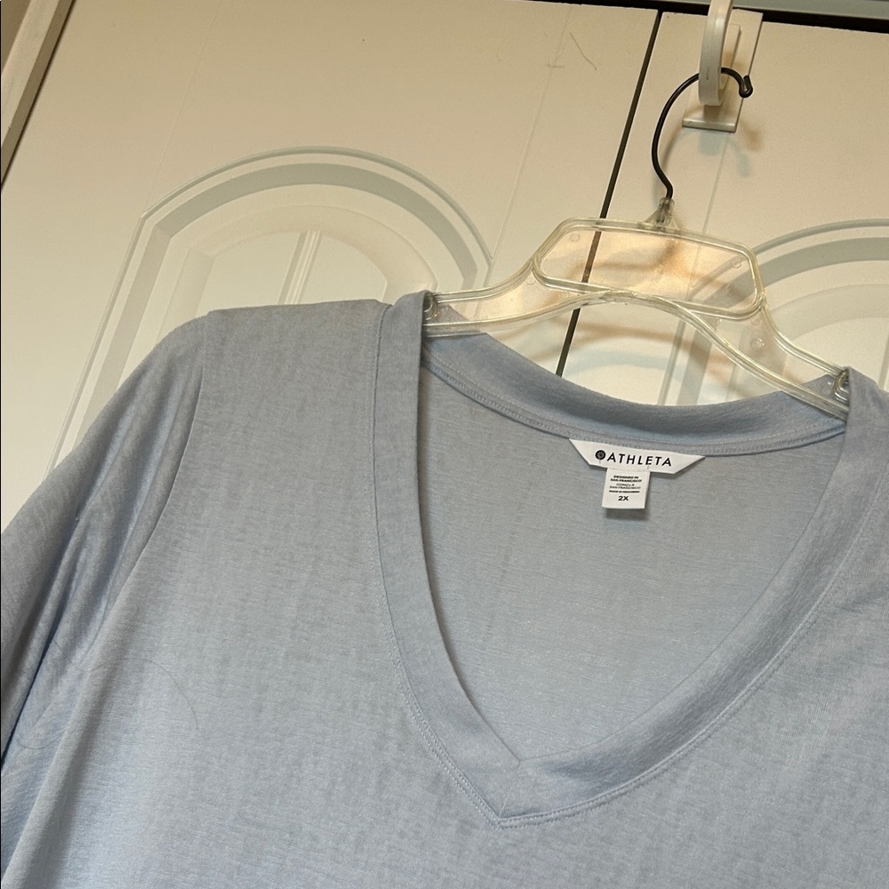 Athleta Lt Blue V-Neck Short Sleeve Tee 2X - Picture 7 of 7